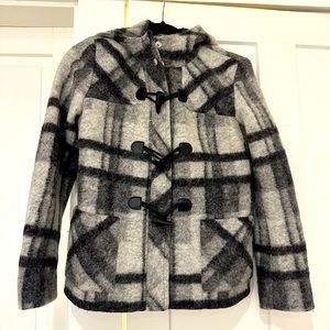 Michael Kors Plaid Wool hooded toggle jacket 6P